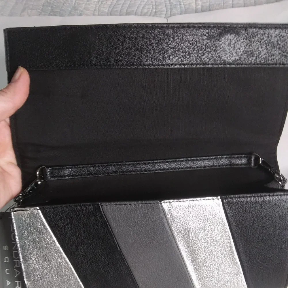 Sondra Roberts Squared Black Gray Silver Skull Charm Envelope Clutch Crossbody